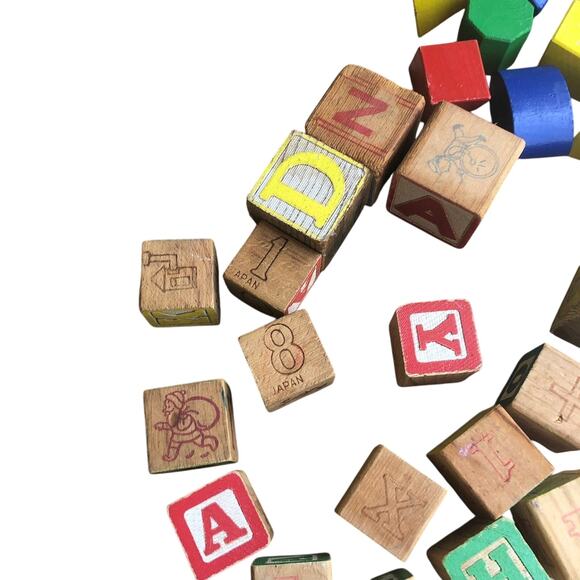 Vintage Wooden Alphabet Blocks Building Child Toy Lot Japan Stamped READ DSCPT - Picture 7 of 8